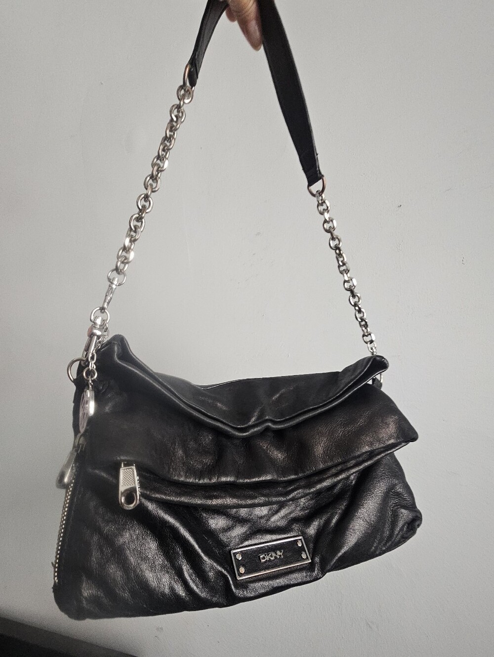 Vintage Black Leather DKNY Convetible Clutch
